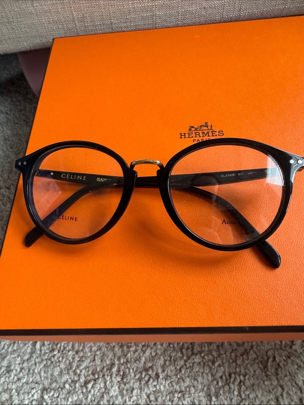 Celine Black Round Optical Glasses with Subtle Gold Bridge